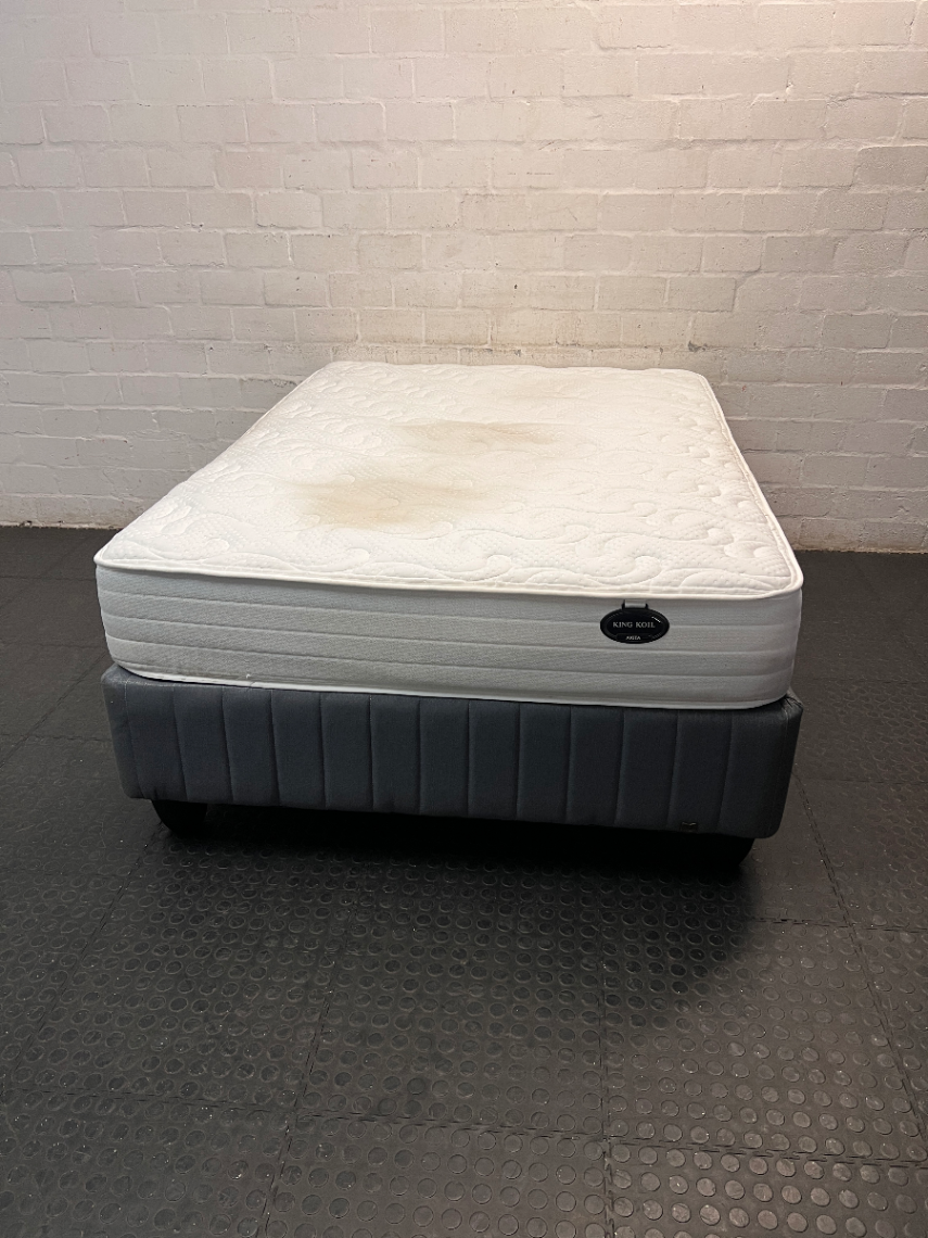 Double King Koil Mattress and Grey Upholstered Base