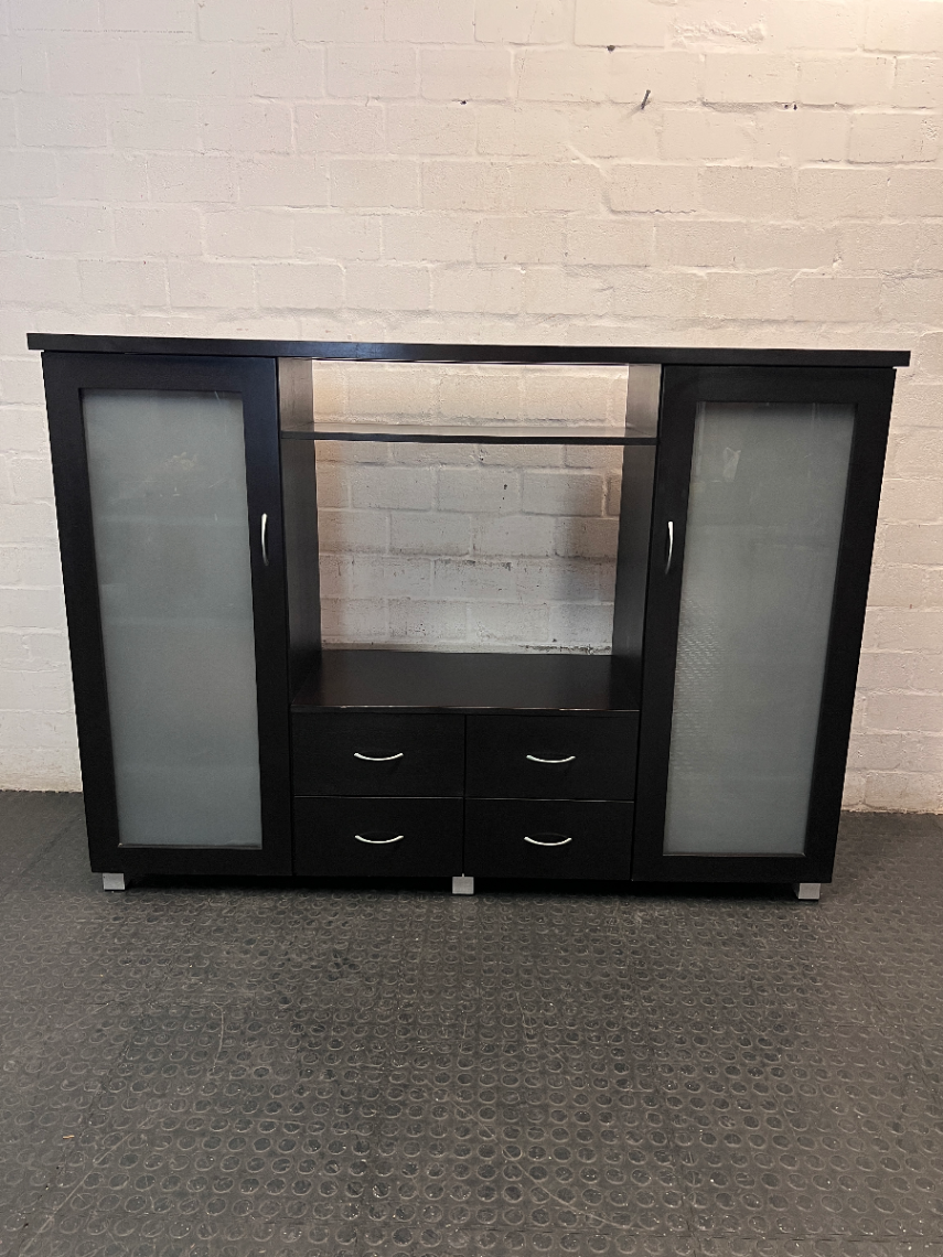 Dark Brown TV Unit with Frosted Glass Cabinets — Good Working Order
