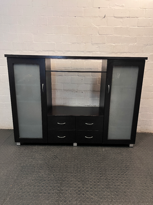 Dark Brown TV Unit with Frosted Glass Cabinets — Good Working Order