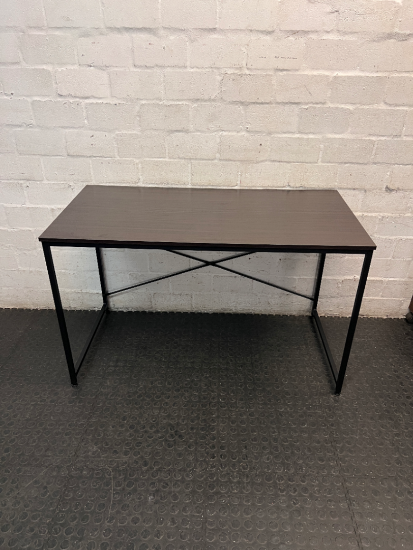 Dark Brown Melamine Office Desk with Black Metal Frame — Great Condition / Used for Six Months