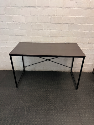 Dark Brown Melamine Office Desk with Black Metal Frame — Great Condition / Used for Six Months