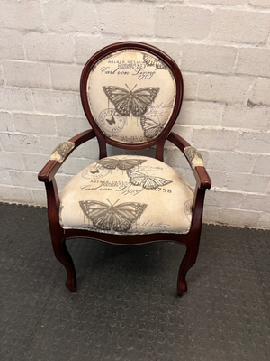 Vintage Style Butterfly Print Upholstered Armchair — Structural Damage and Wear