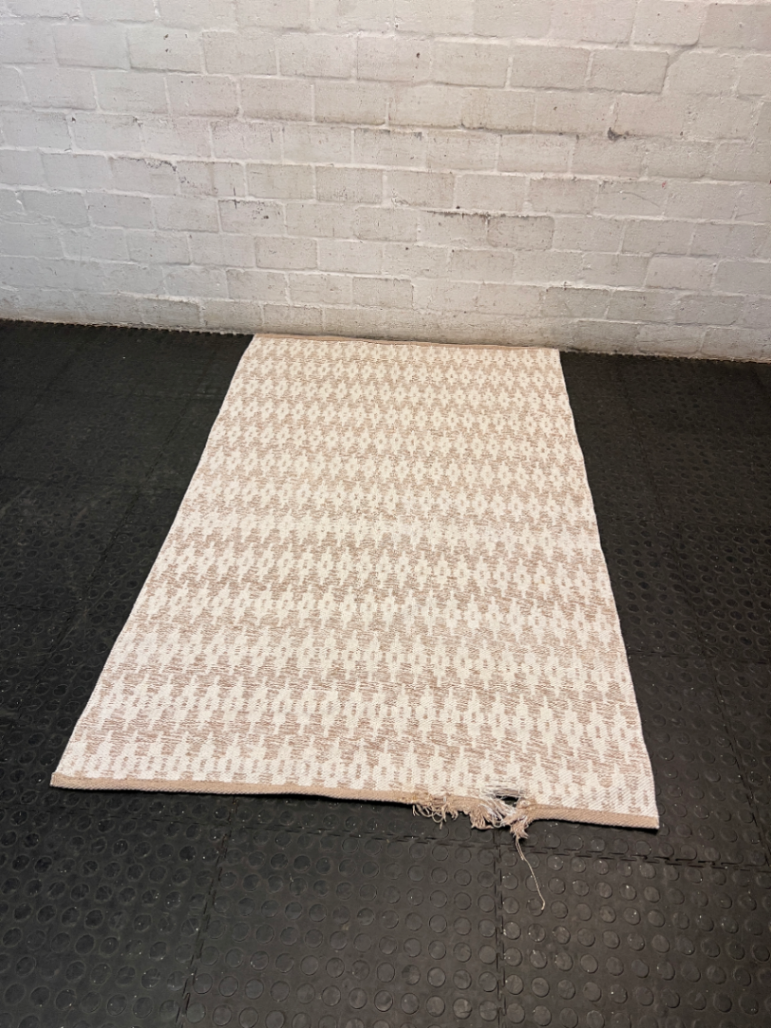 Beige Geometric Woven Area Rug — Well Used Condition