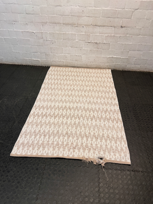 Beige Geometric Woven Area Rug — Well Used Condition