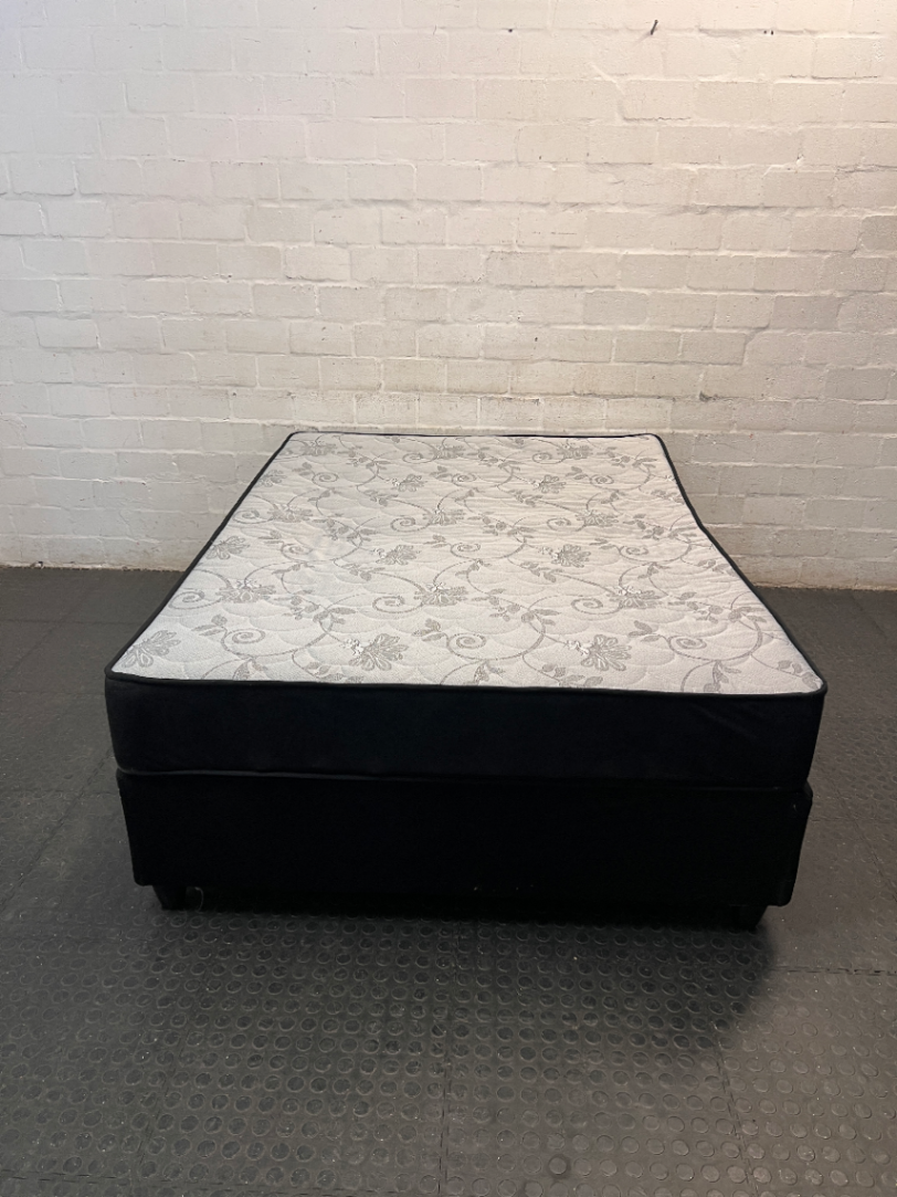 Double Bed Base Set with Patterned Mattress — Good Condition Set
