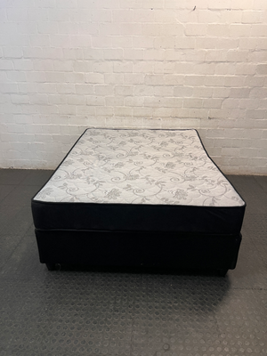 Double Bed Base Set with Patterned Mattress — Good Condition Set