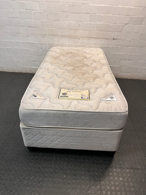 White Single Bed Base Set — Visible Staining on Mattress Top
