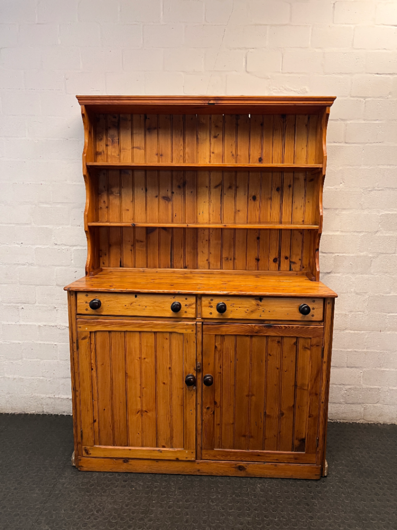 Rustic Pine Kitchen Dresser with Open Shelving — Functional Condition