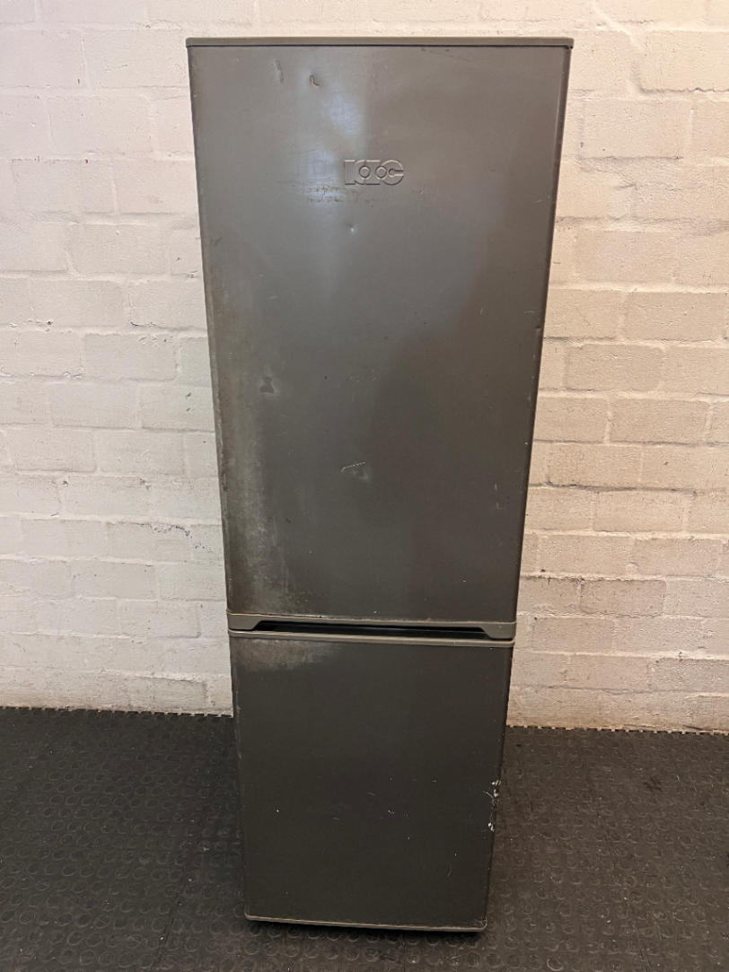 KIC Grey Upright Fridge-Freezer — Working Order With Visible Dents and Marks