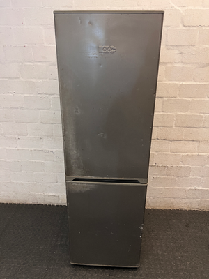 KIC Grey Upright Fridge-Freezer — Working Order With Visible Dents and Marks