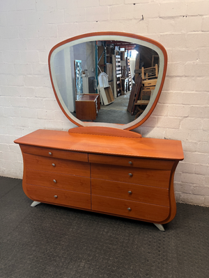 Curved Wooden Dressing Table with Large Mirror — Good Condition