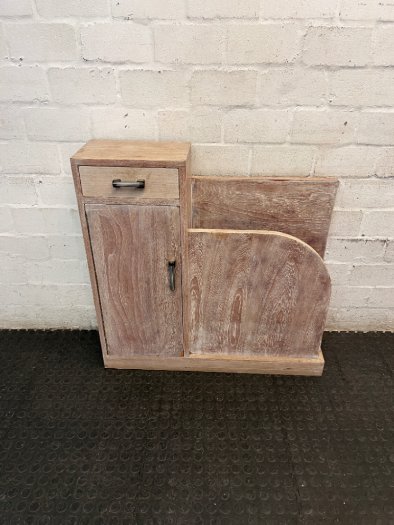 Whitewashed Asymmetric Wooden Storage Cupboard