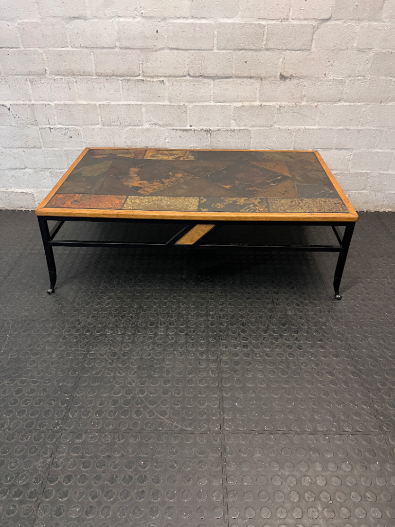 Slate Inlay and Wrought Iron Coffee Table — Fair Used Condition