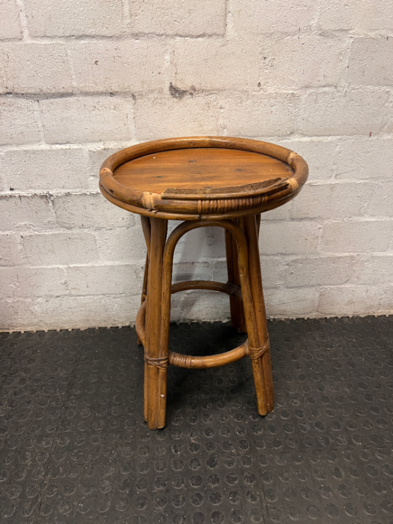 Bamboo and Cane Round Side Table