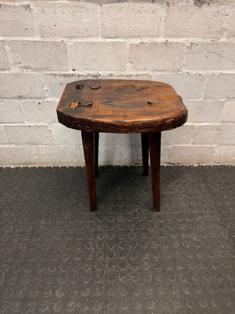 Rustic Hand-Carved Three-Legged Wooden Stool