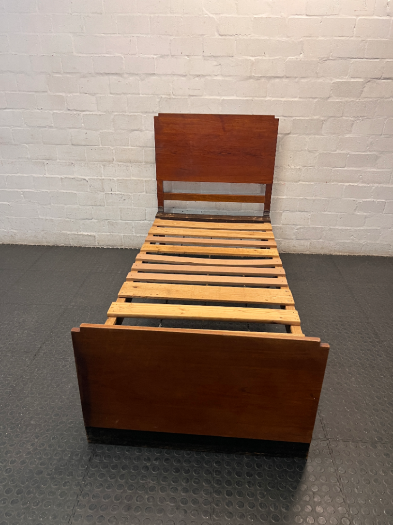 Solid Wood Single Bed with Headboard and Footboard — Wear and Structural Maintenance Present