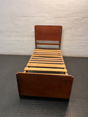 Solid Wood Single Bed with Headboard and Footboard — Wear and Structural Maintenance Present