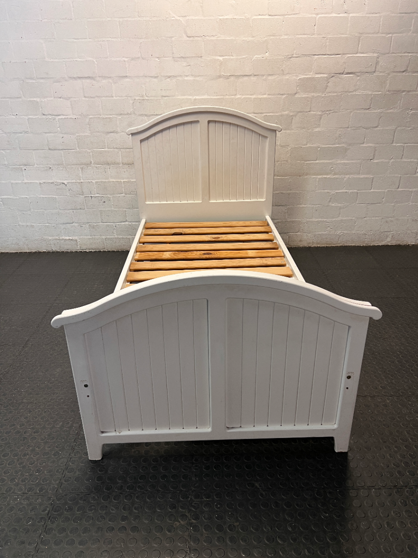 White Single Bed Frame with Slatted Base — Used Overall Good Condition