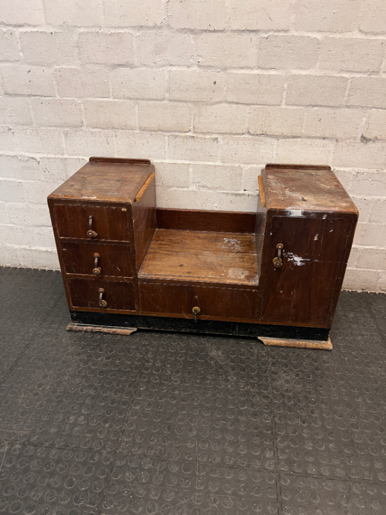 Vintage Wooden Stepped Chest of Drawers — Old Second Hand Condition with Surface Wear