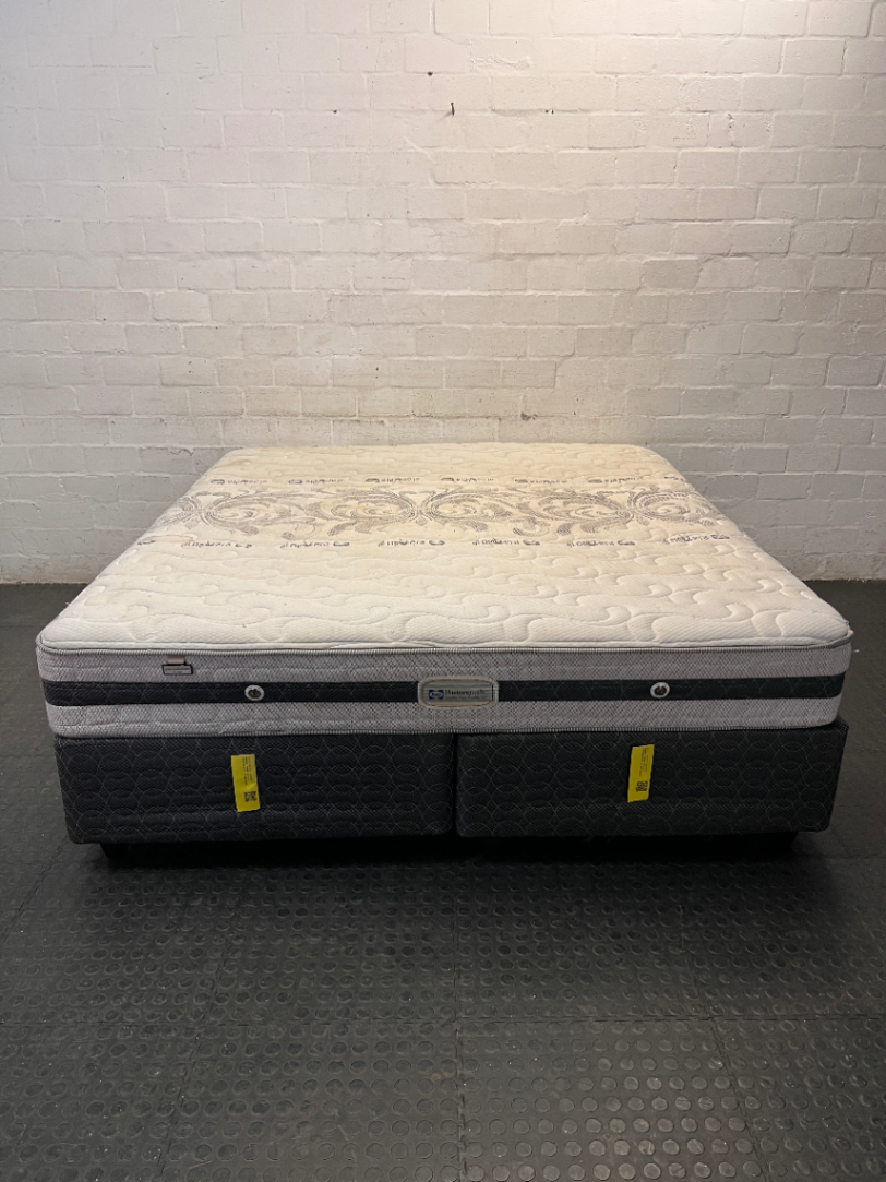 Sealy King Mattress and Split Base Set — Fair Condition