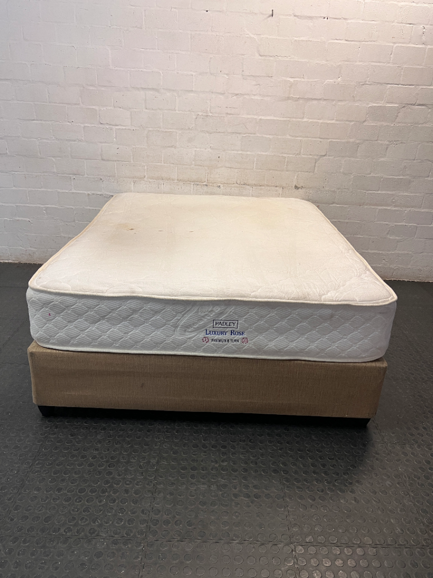 Queen Size Mattress and Gold Upholstered Base Set — Soft Feel with Loose Mattress Springs