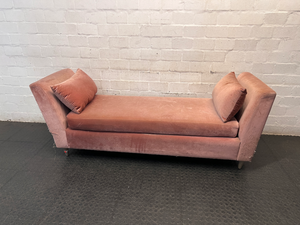Dusty Pink Velvet-Style Upholstered Daybed — Well Used with Visible Fabric Wear