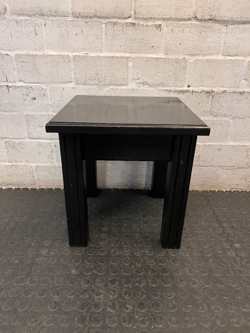 Sleek Black Square Wooden Stool