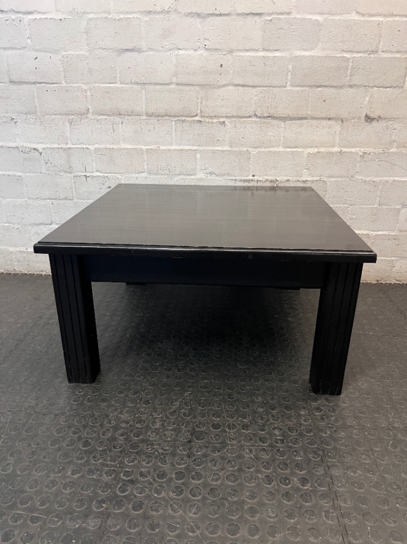 Square Black Pine Coffee Table with Fluted Legs — Good Working Order