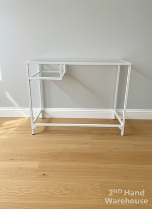 Sleek White Metal & Glass Console Table / Small Desk