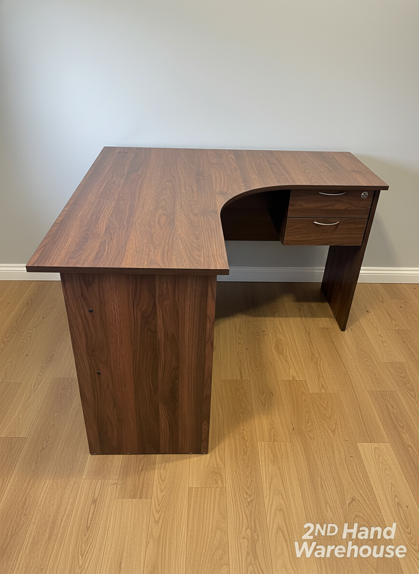 Stylish Wood Finish L-Shaped Office Desk with Drawers