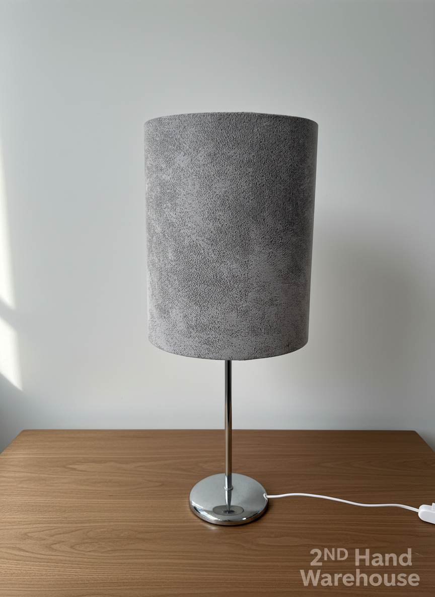 Stylish Grey Textured Table Lamp with Chrome Base