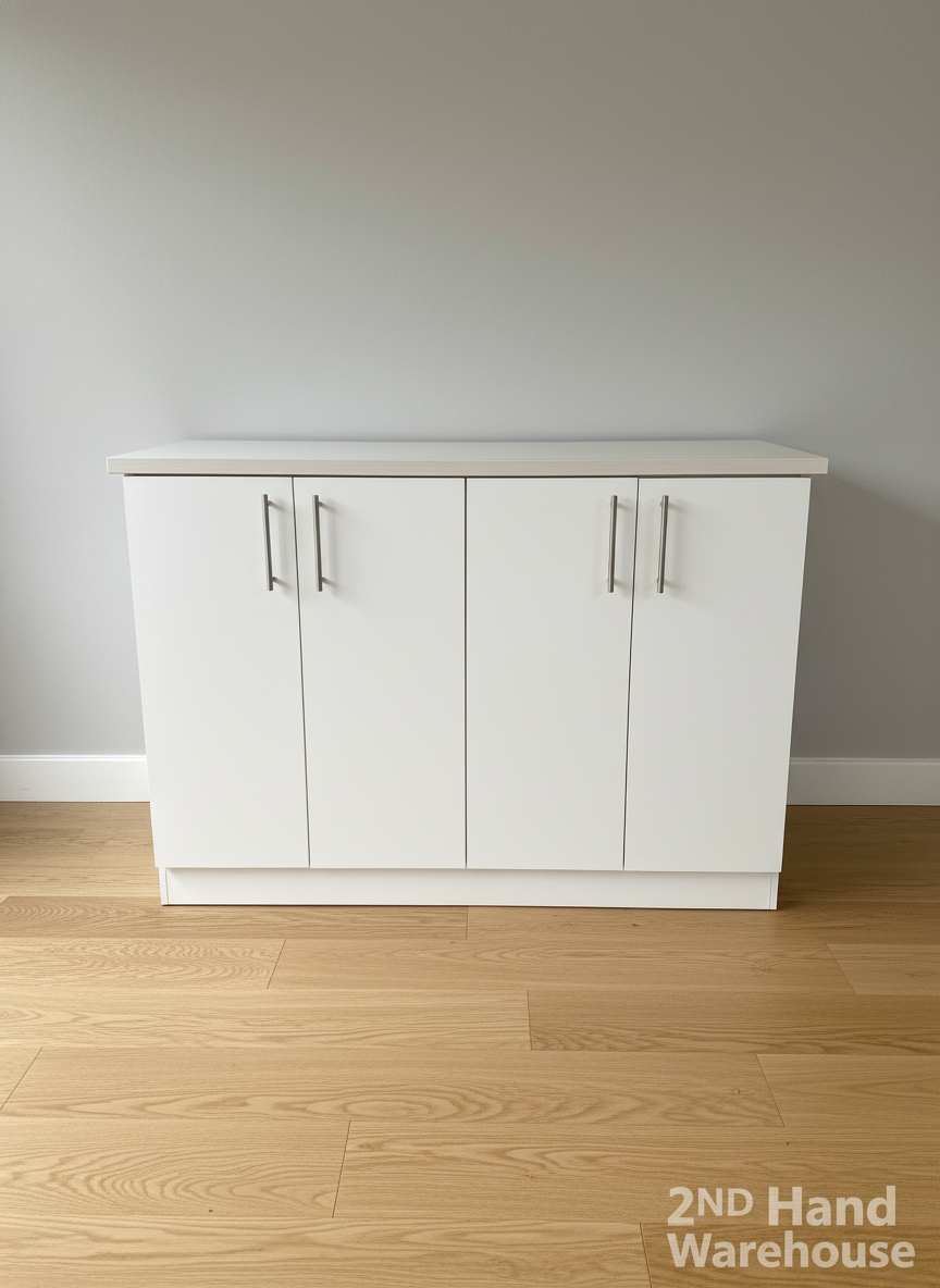 Versatile White 4-Door Storage Cabinet with Countertop