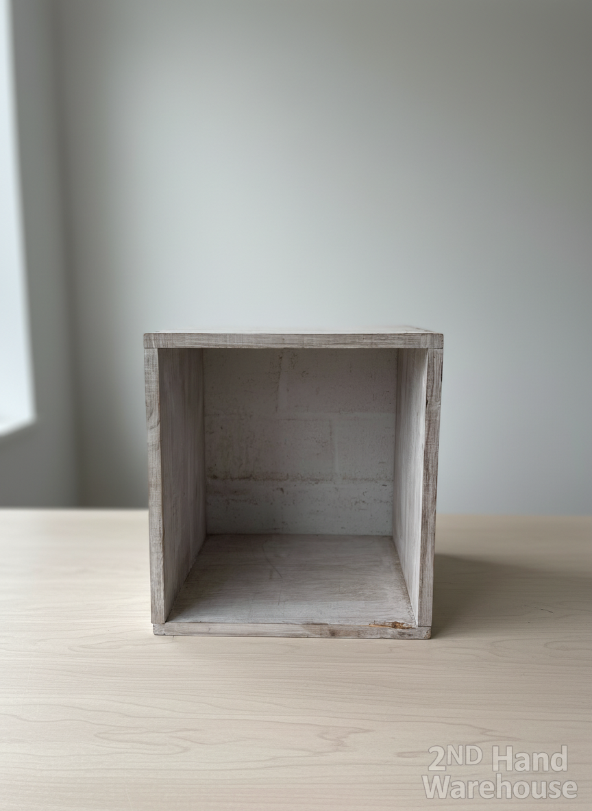 Rustic White Wash Wooden Storage Cube