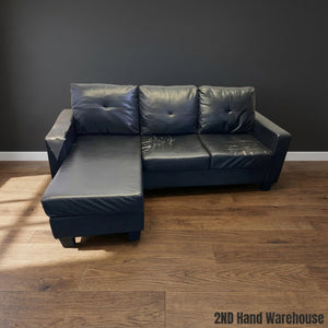 Stylish Black Faux Leather L-Shape Corner Couch - Visible damages