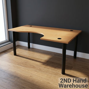 Ergonomic L-Shaped Office Desk - Wood Look & Black Legs - Fair used