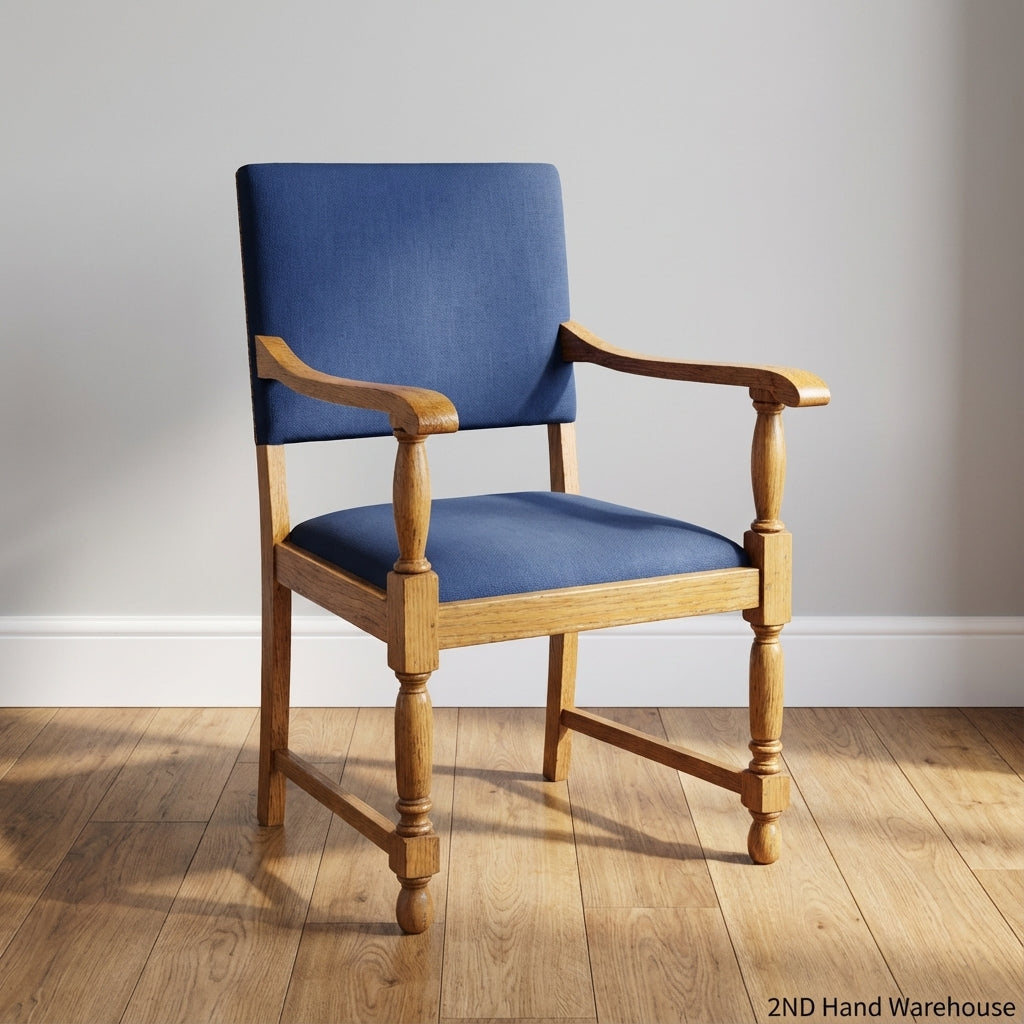 Classic Wooden Armchair with Navy Blue Upholstery - Fair used