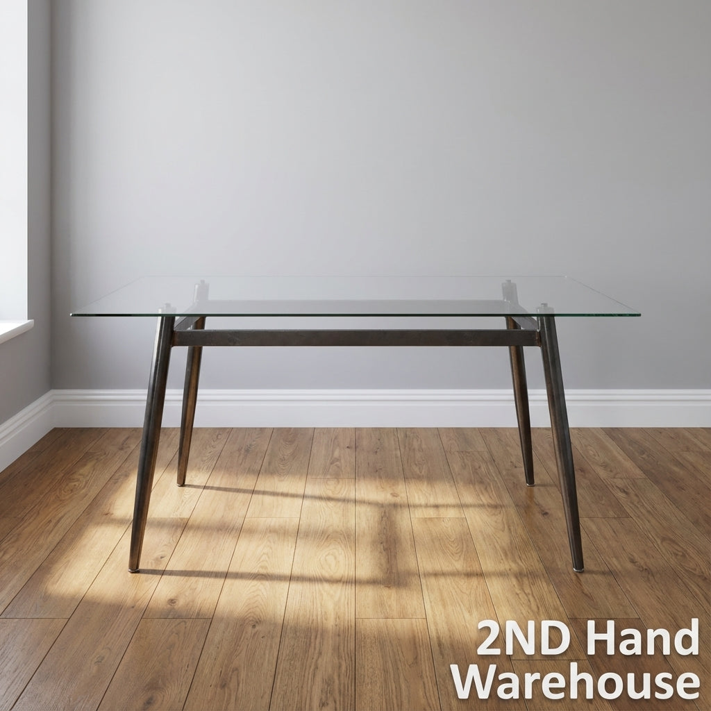 Sleek Glass & Metal Dining Table with Tapered Legs- Fair used