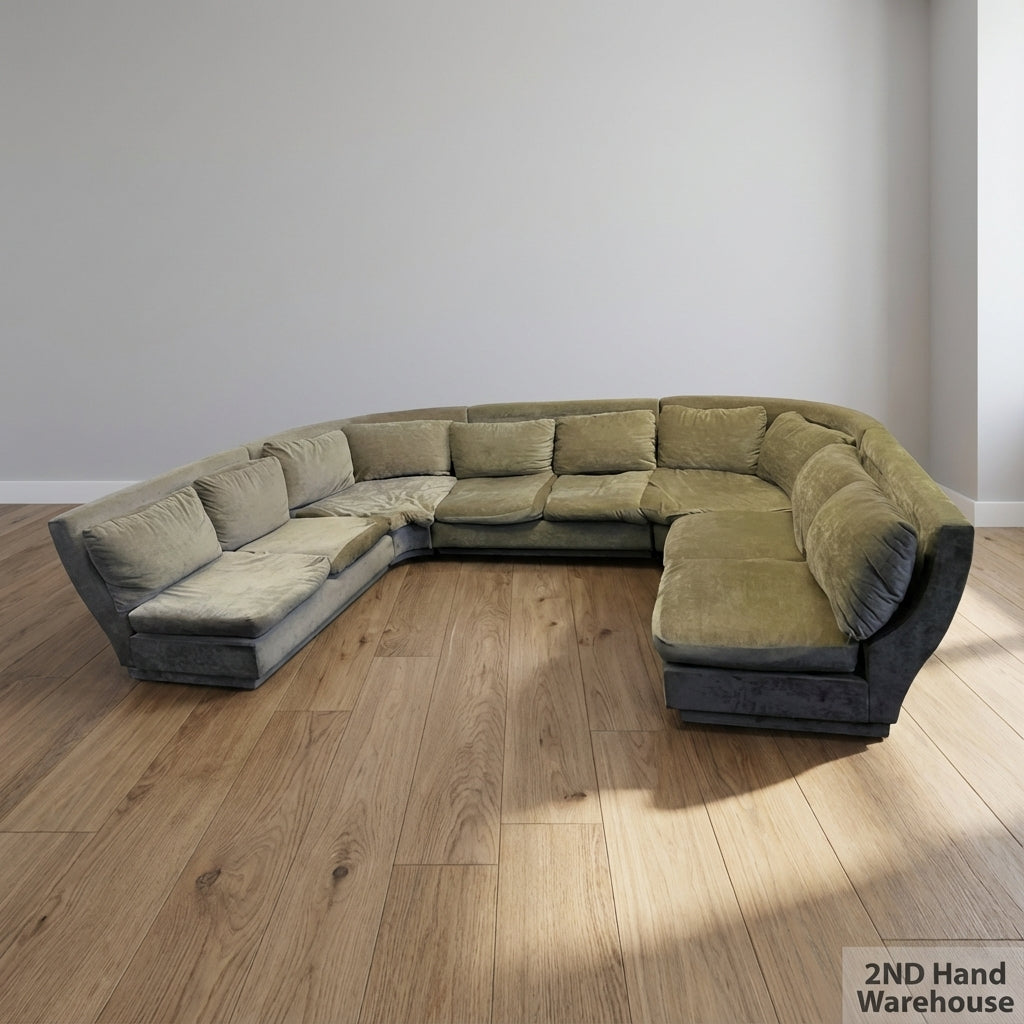 Retro U-Shaped Plush Sectional Sofa - Sage Green - Fair used