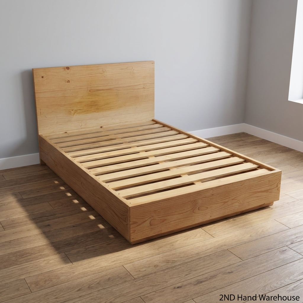 Minimalist Wooden Double Bed Frame with Headboard & Drawers