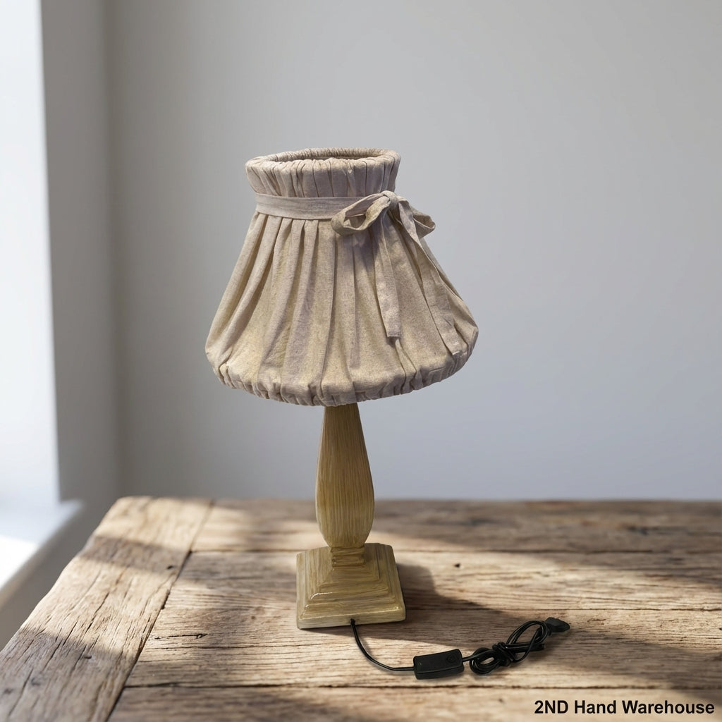 Charming Ruffled Fabric Table Lamp with Wooden Base ✨