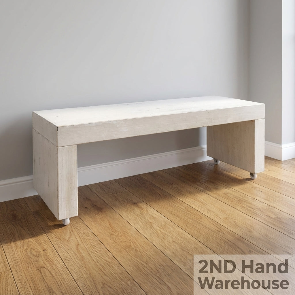 Versatile Whitewashed Wood Console Bench with Casters
