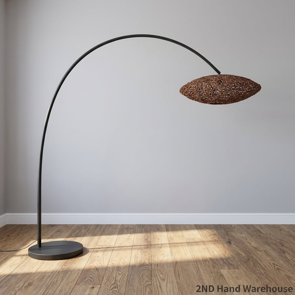 Unique Arc Floor Lamp with Textured Disc Shade