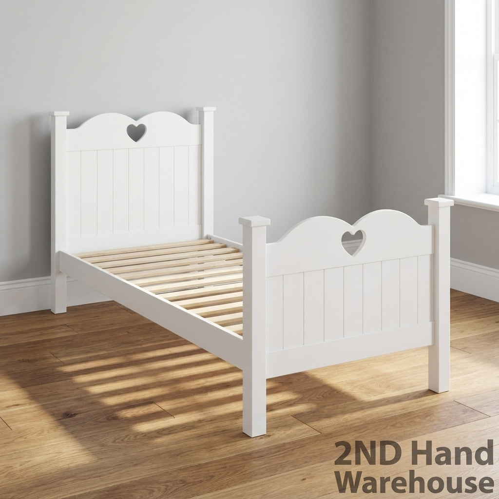 Adorable White Single Bed Frame with Heart Cutouts