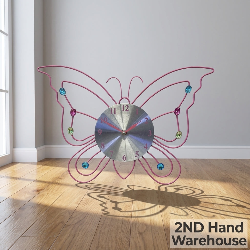 Enchanting Pink Butterfly Wall Clock with Gemstones