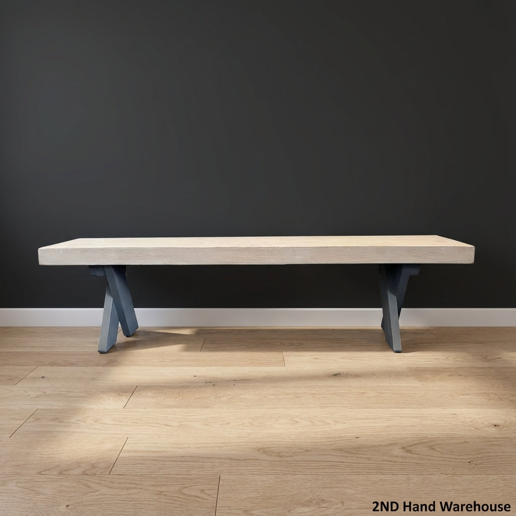Stylish Grey X-Leg Wooden Bench