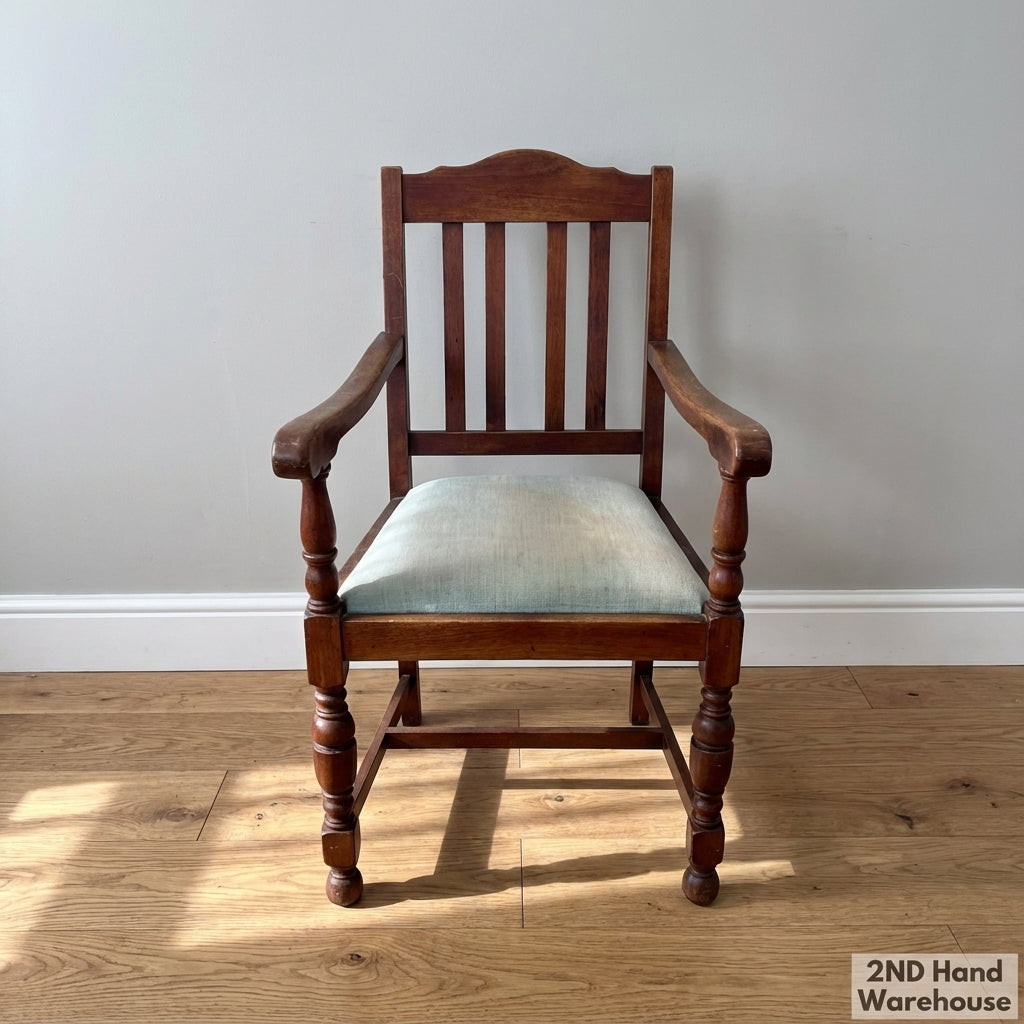 Charming Vintage Wooden Armchair with Upholstered Seat