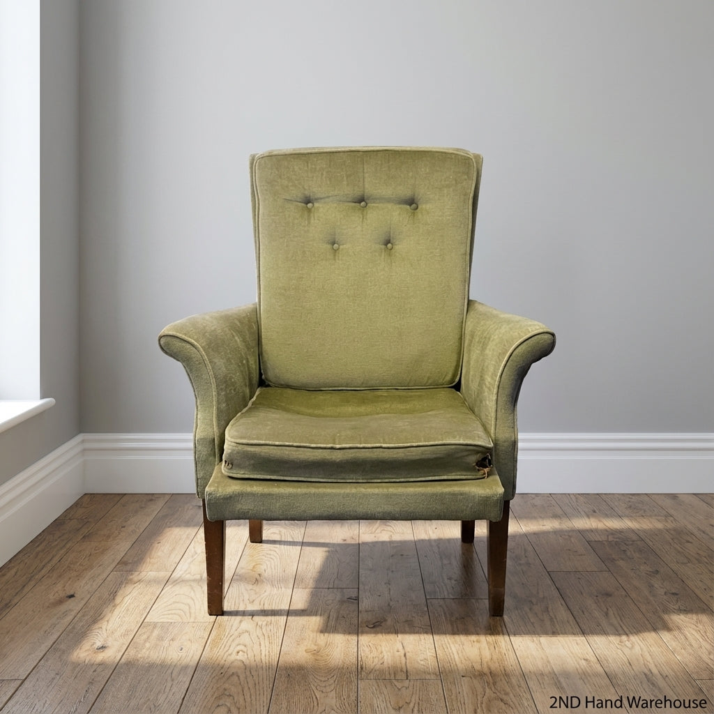 Vintage Sage Green Tufted Armchair