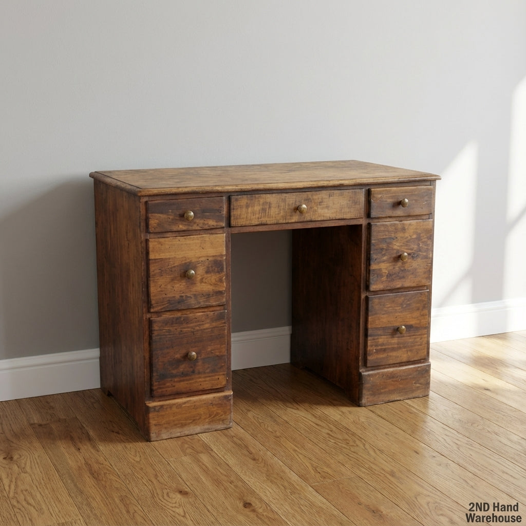 Charming Vintage Wooden Pedestal Desk with Drawers