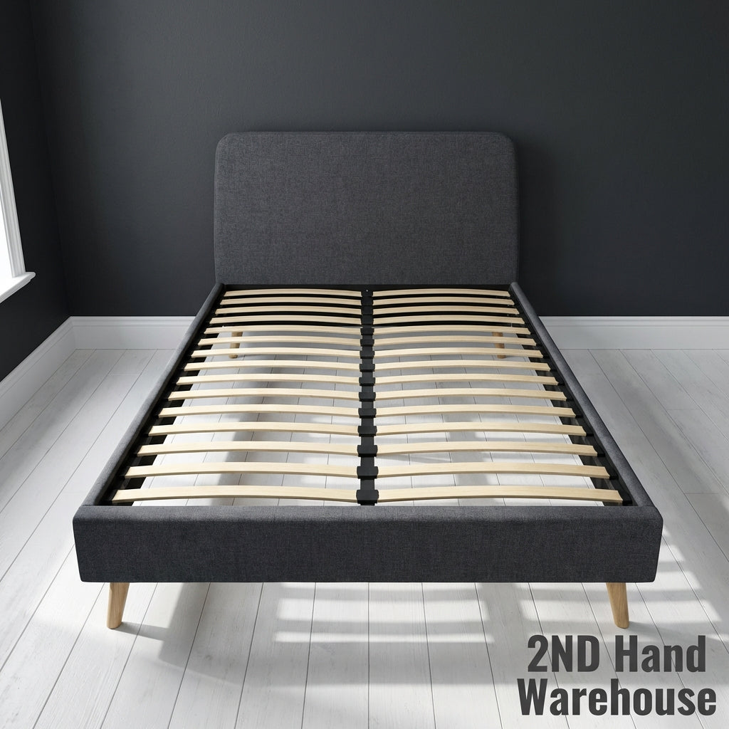 Modern Grey Upholstered Bed Frame with Slats