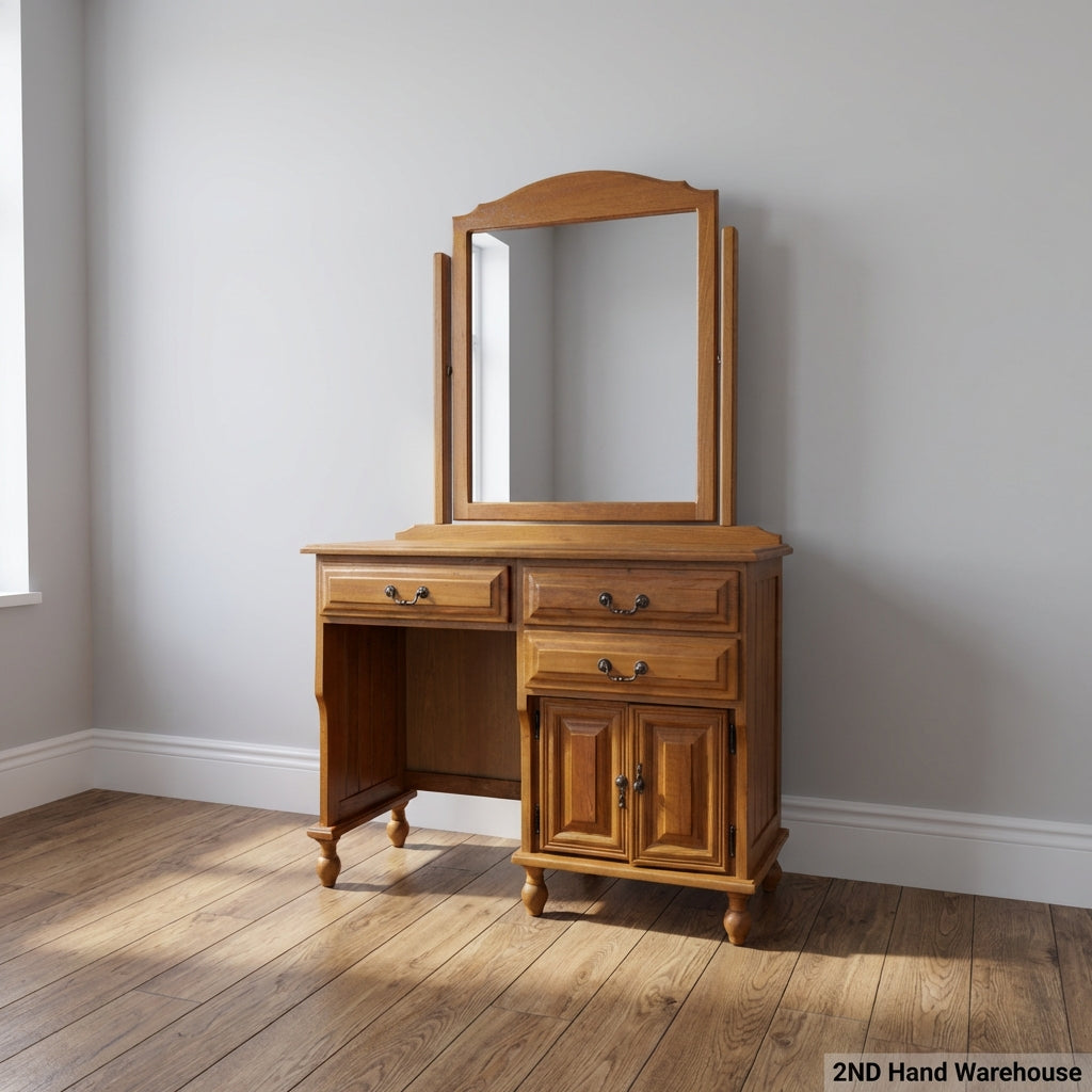 Classic Wooden Dressing Table with Tri-Fold Mirror